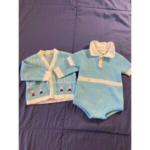 A Little Angel Vintage One Piece with Jacket Blue/White Size 6 Months NWT